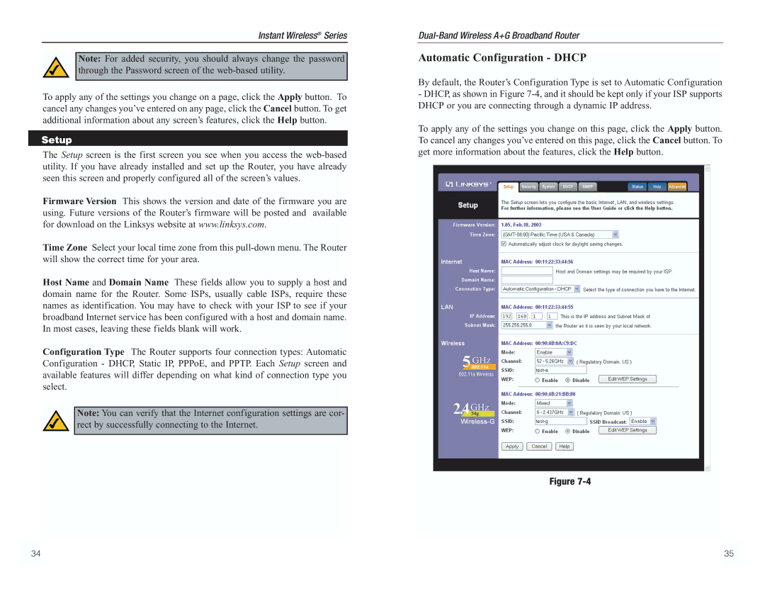 RF-Link Technology WRT55AG manual Automatic Configuration Dhcp, Setup 