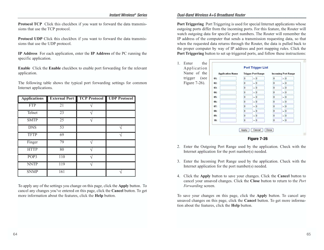 RF-Link Technology WRT55AG manual Applications External Port TCP Protocol UDP Protocol 