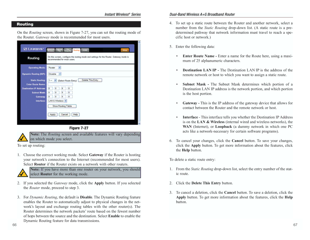 RF-Link Technology WRT55AG manual Routing, Click the Delete This Entry button 