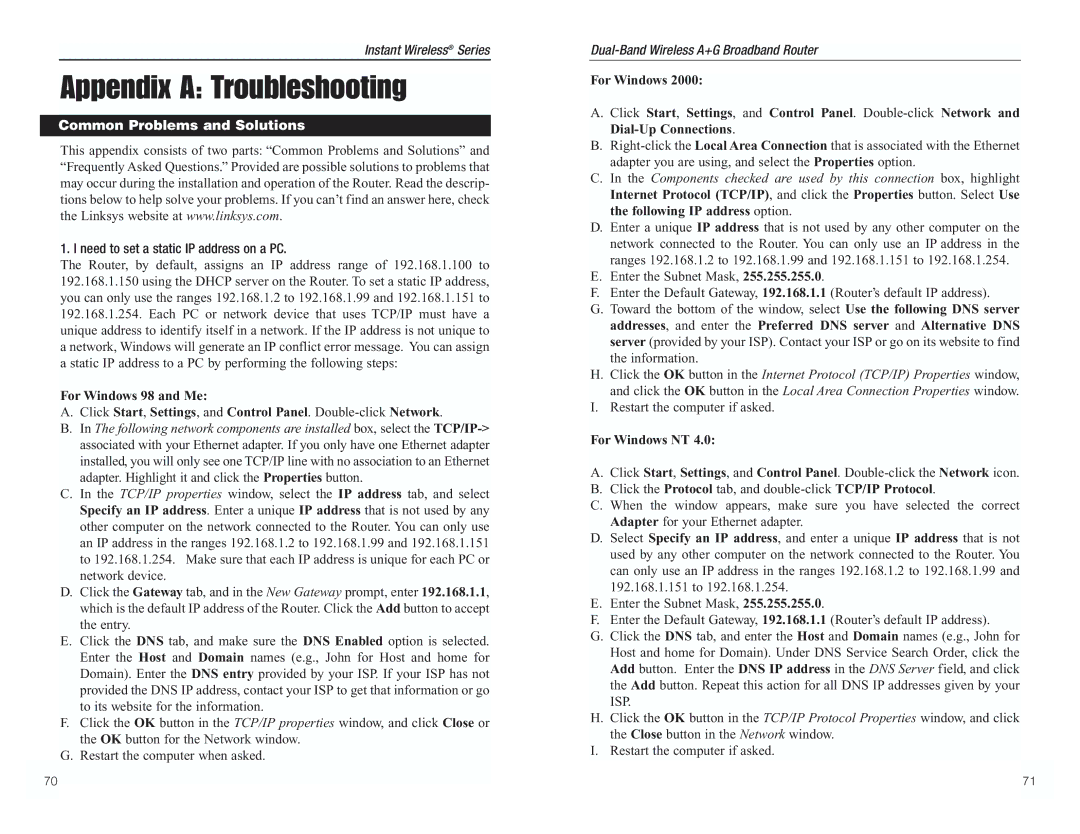 RF-Link Technology WRT55AG manual Appendix a Troubleshooting, Common Problems and Solutions 