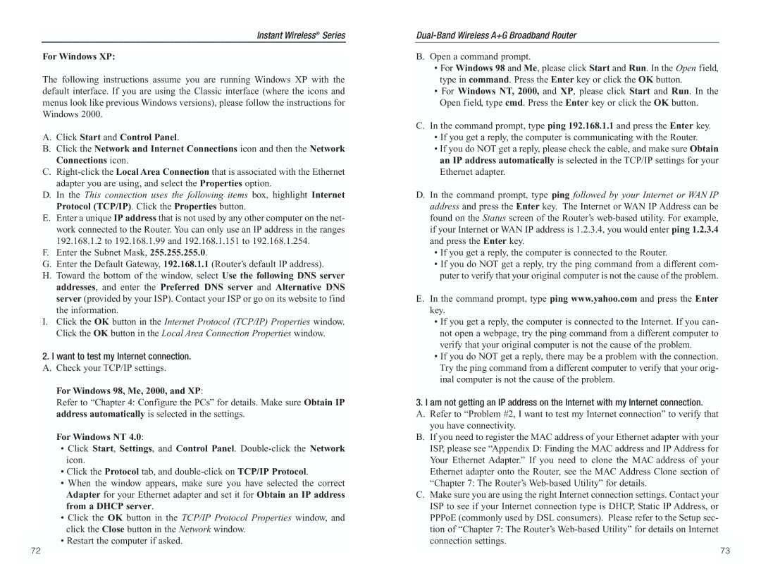 RF-Link Technology WRT55AG manual For Windows XP, Want to test my Internet connection 