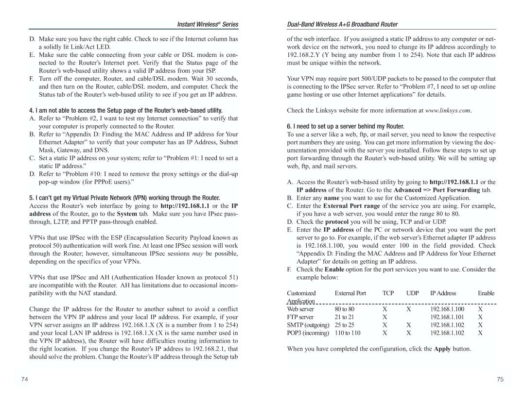 RF-Link Technology WRT55AG manual Need to set up a server behind my Router, Tcp Udp 