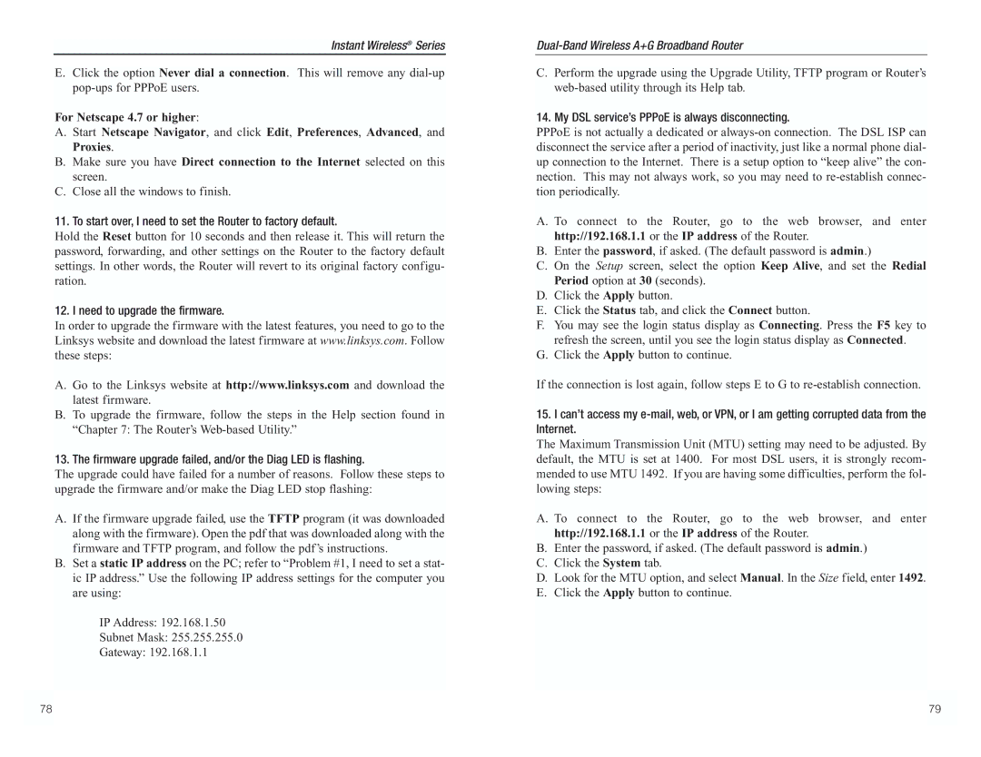 RF-Link Technology WRT55AG manual To start over, I need to set the Router to factory default, Need to upgrade the firmware 