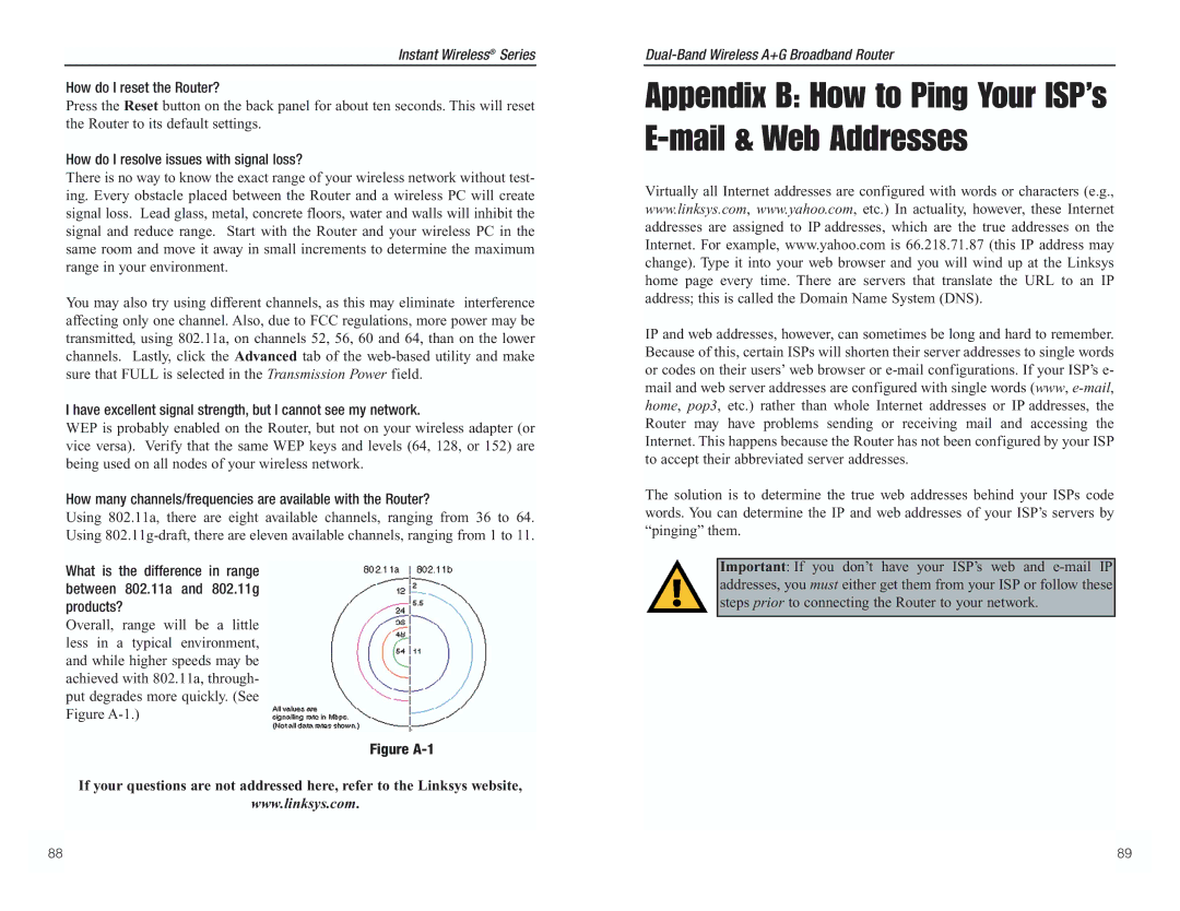 RF-Link Technology WRT55AG manual Appendix B How to Ping Your ISP’s E-mail & Web Addresses, How do I reset the Router? 