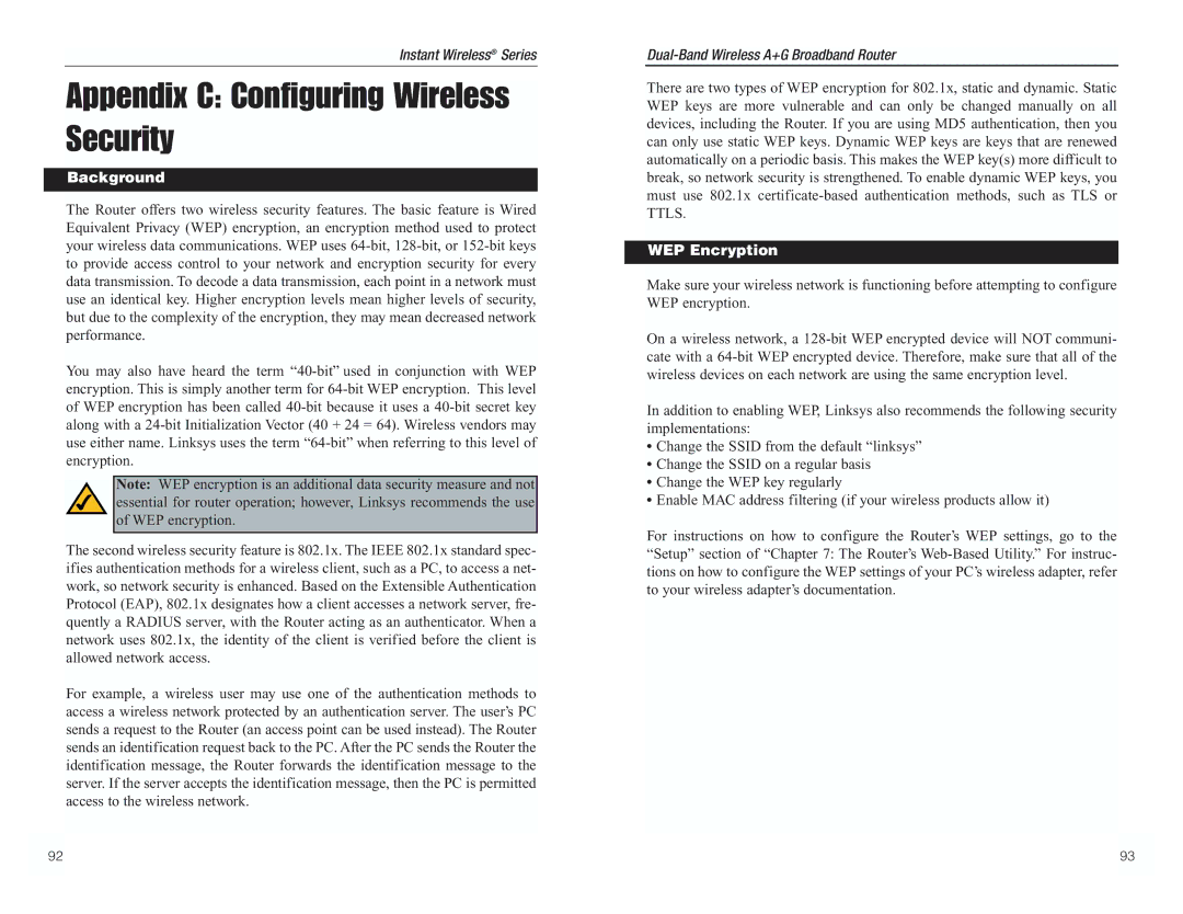 RF-Link Technology WRT55AG manual Appendix C Configuring Wireless Security, Background, WEP Encryption 