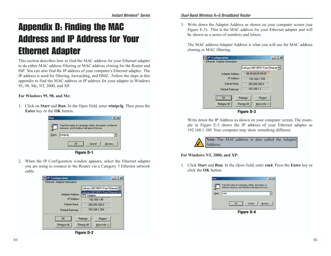 RF-Link Technology WRT55AG manual For Windows 95, 98, and Me 