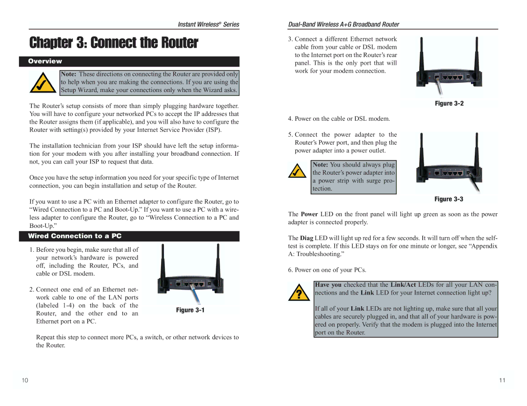 RF-Link Technology WRT55AG manual Connect the Router, Overview, Wired Connection to a PC 