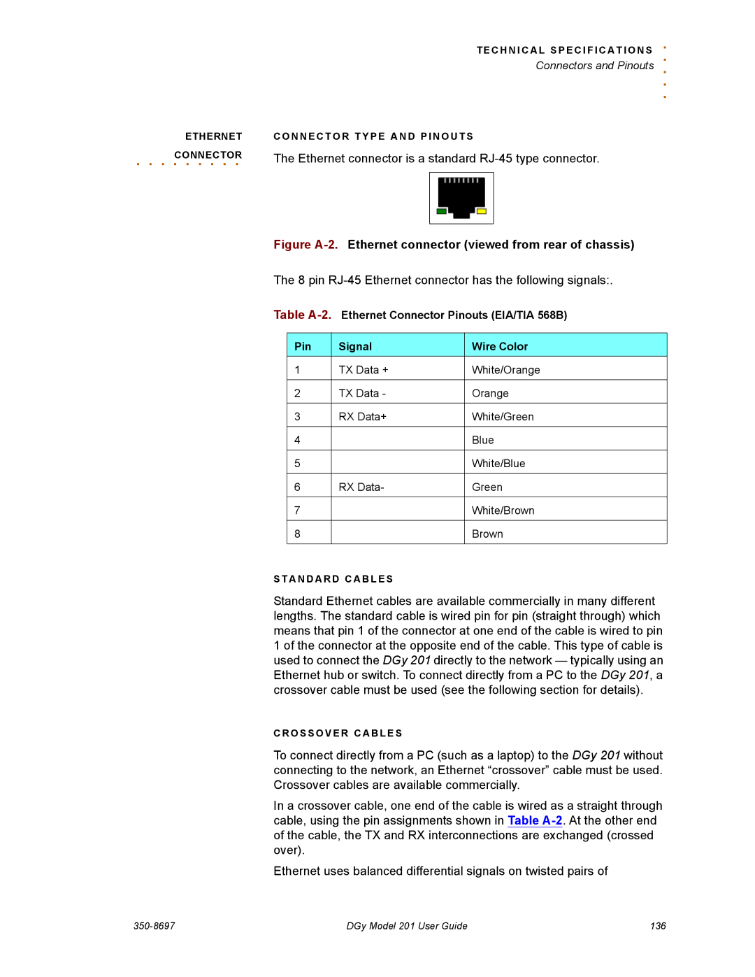 RGB Spectrum 201 manual Ethernet connector is a standard RJ-45 type connector, Connectors and Pinouts 