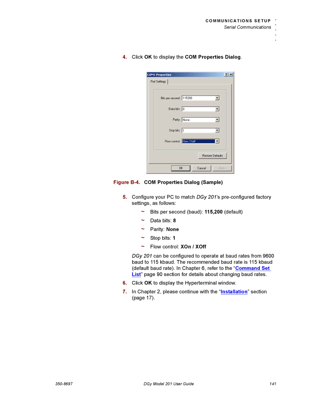 RGB Spectrum 201 manual Click OK to display the COM Properties Dialog 