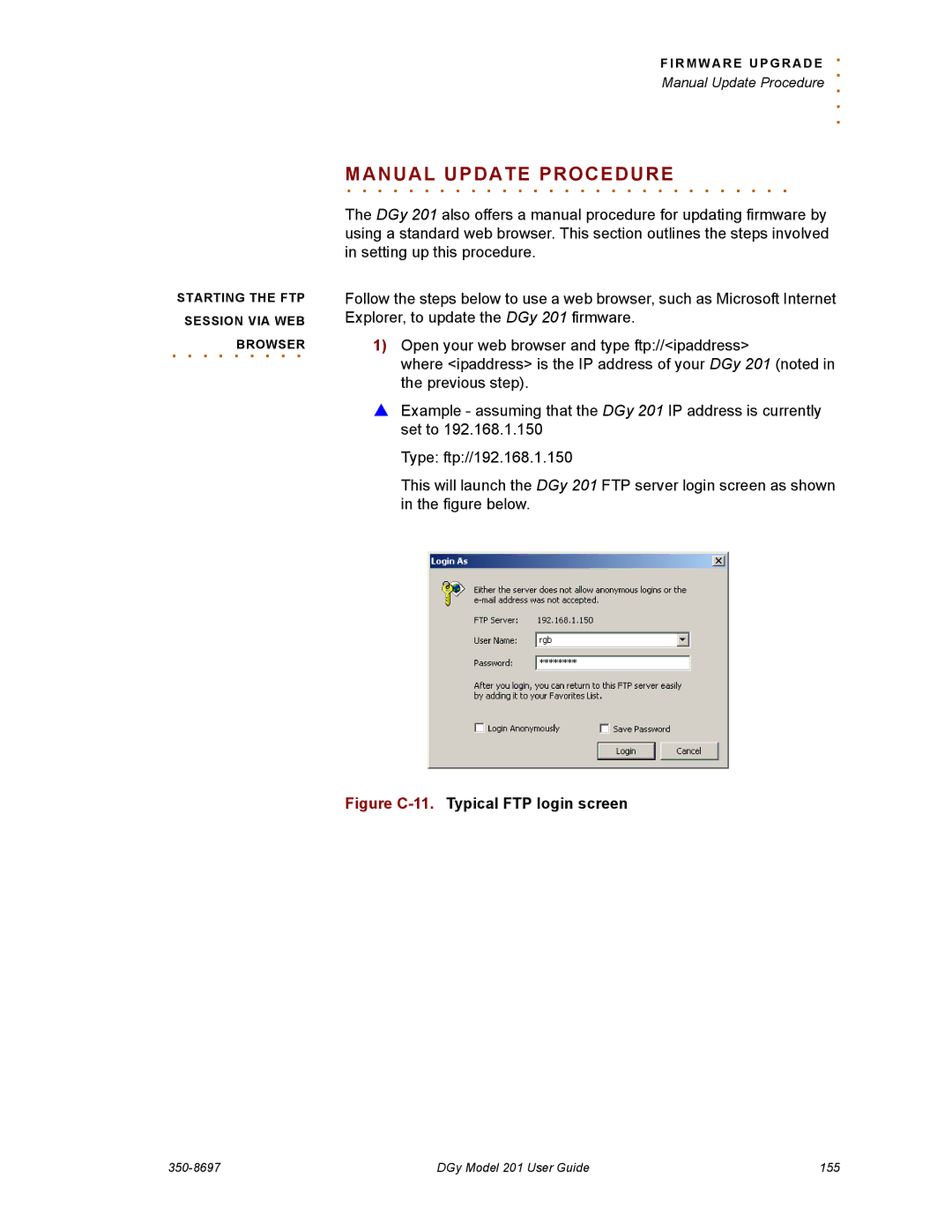 RGB Spectrum 201 manual Browser, Figure C-11.Typical FTP login screen 