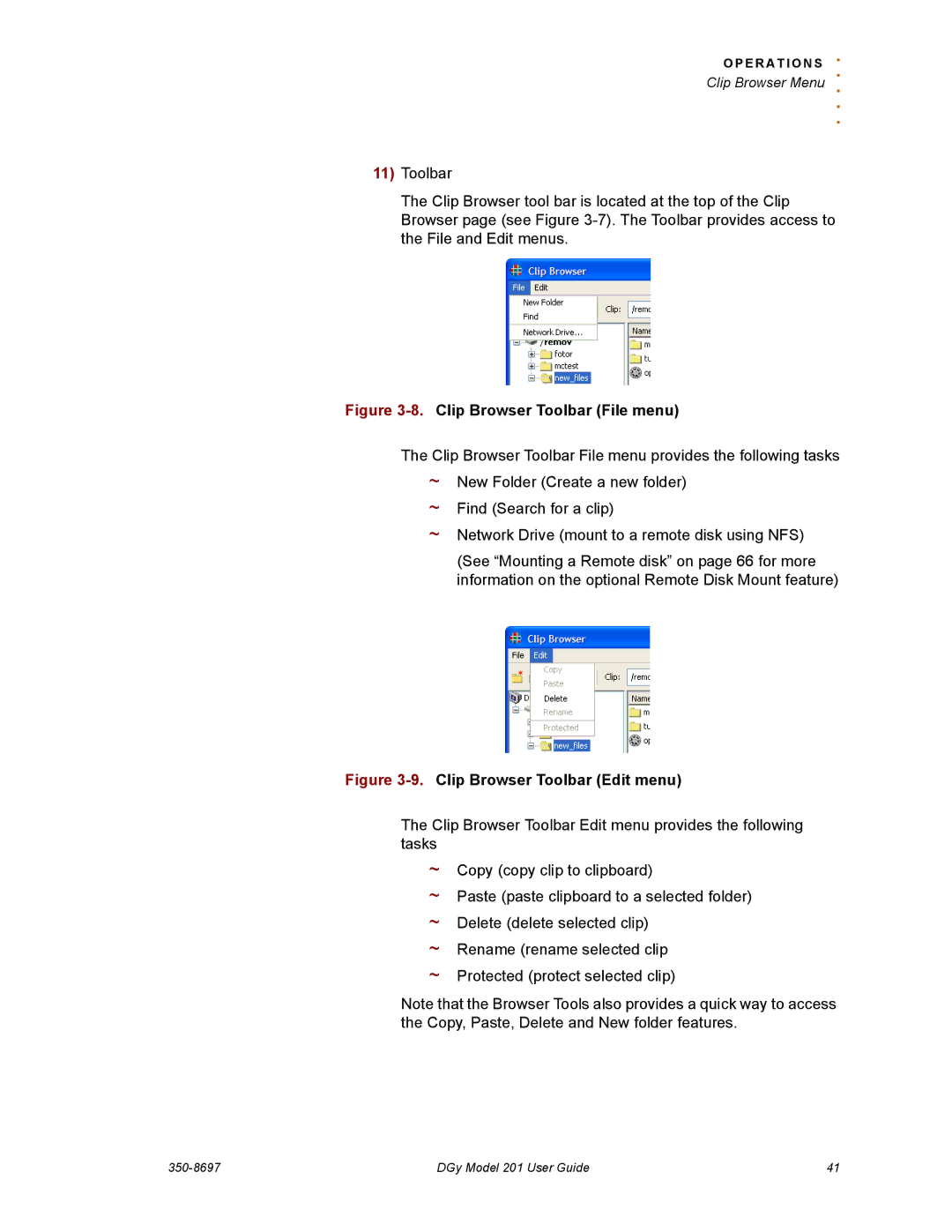 RGB Spectrum 201 manual Clip Browser Toolbar File menu 