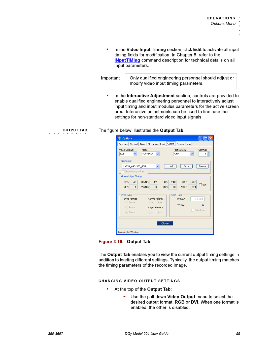 RGB Spectrum 201 manual Output Tab 