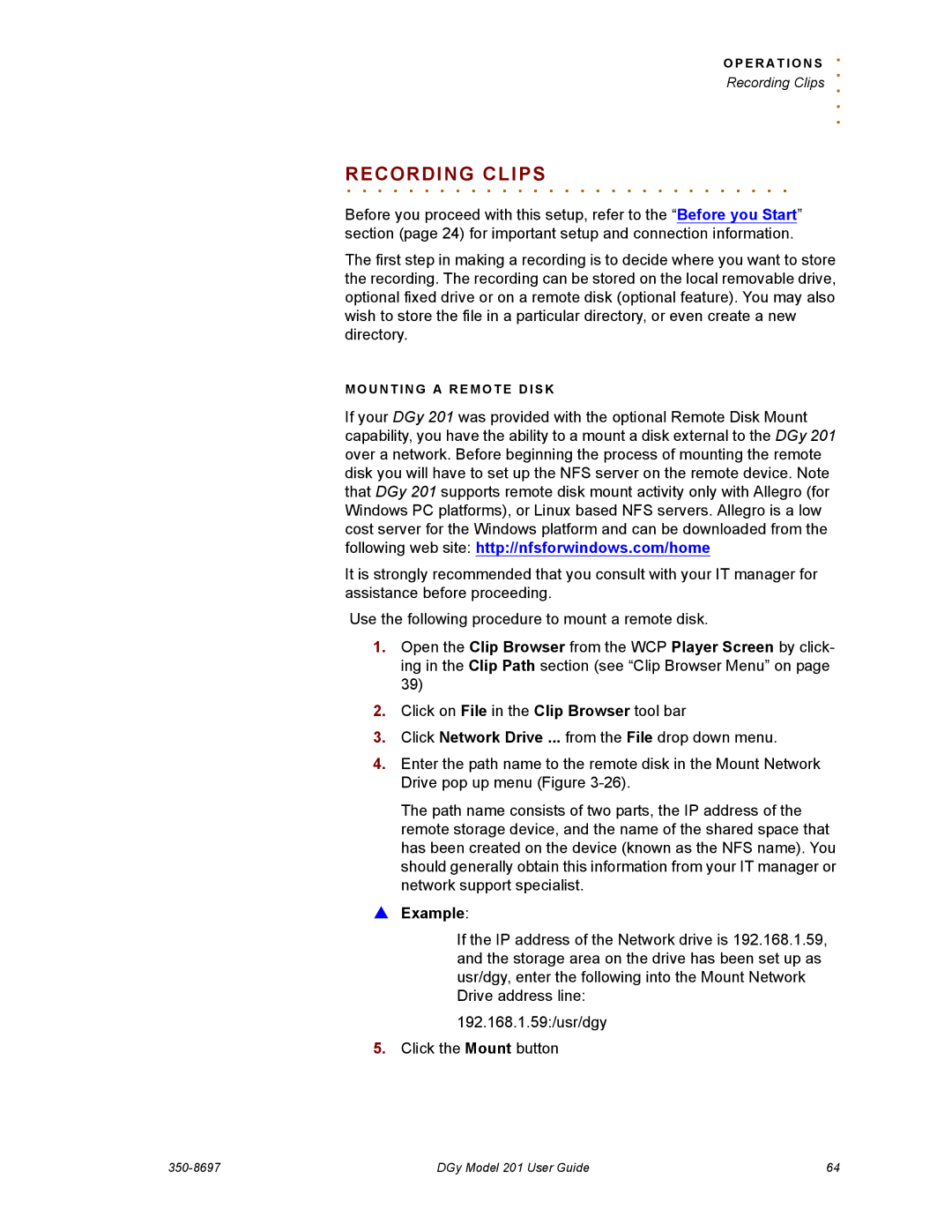 RGB Spectrum 201 manual RECORDING. . . . . . . . . Clips, Example 