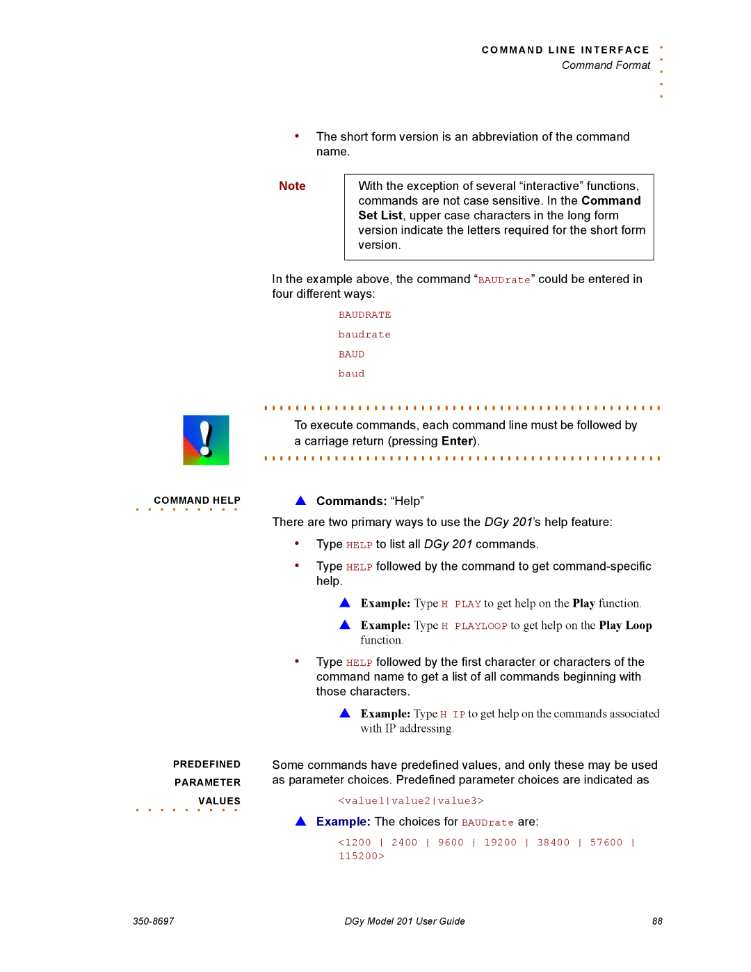 RGB Spectrum 201 manual Values, Commands Help 