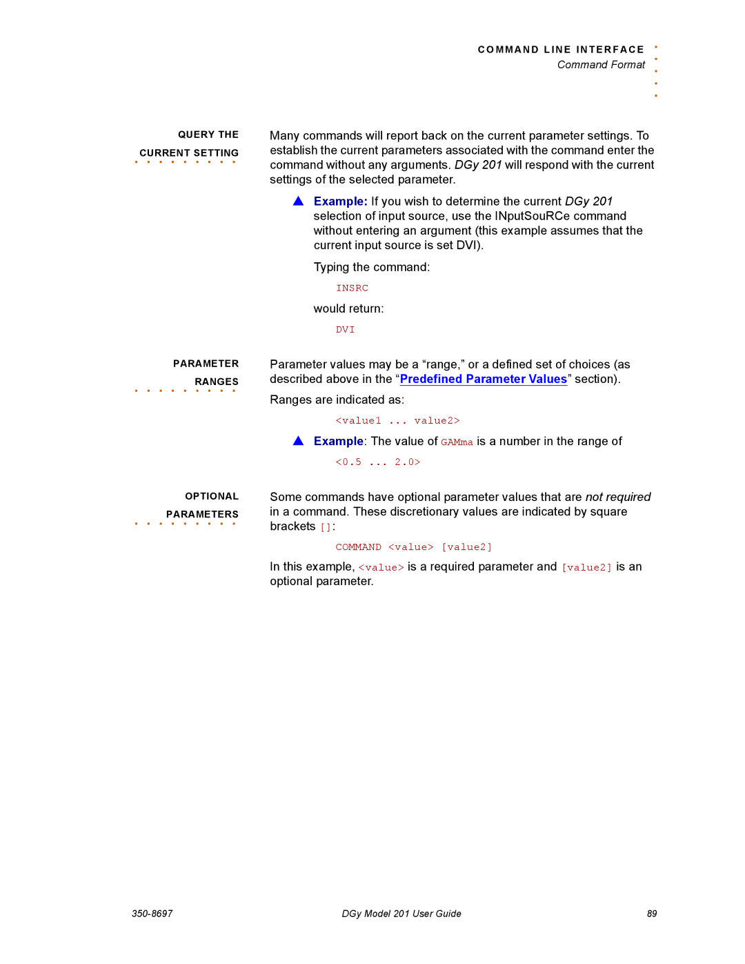 RGB Spectrum 201 manual Ranges, Parameters 