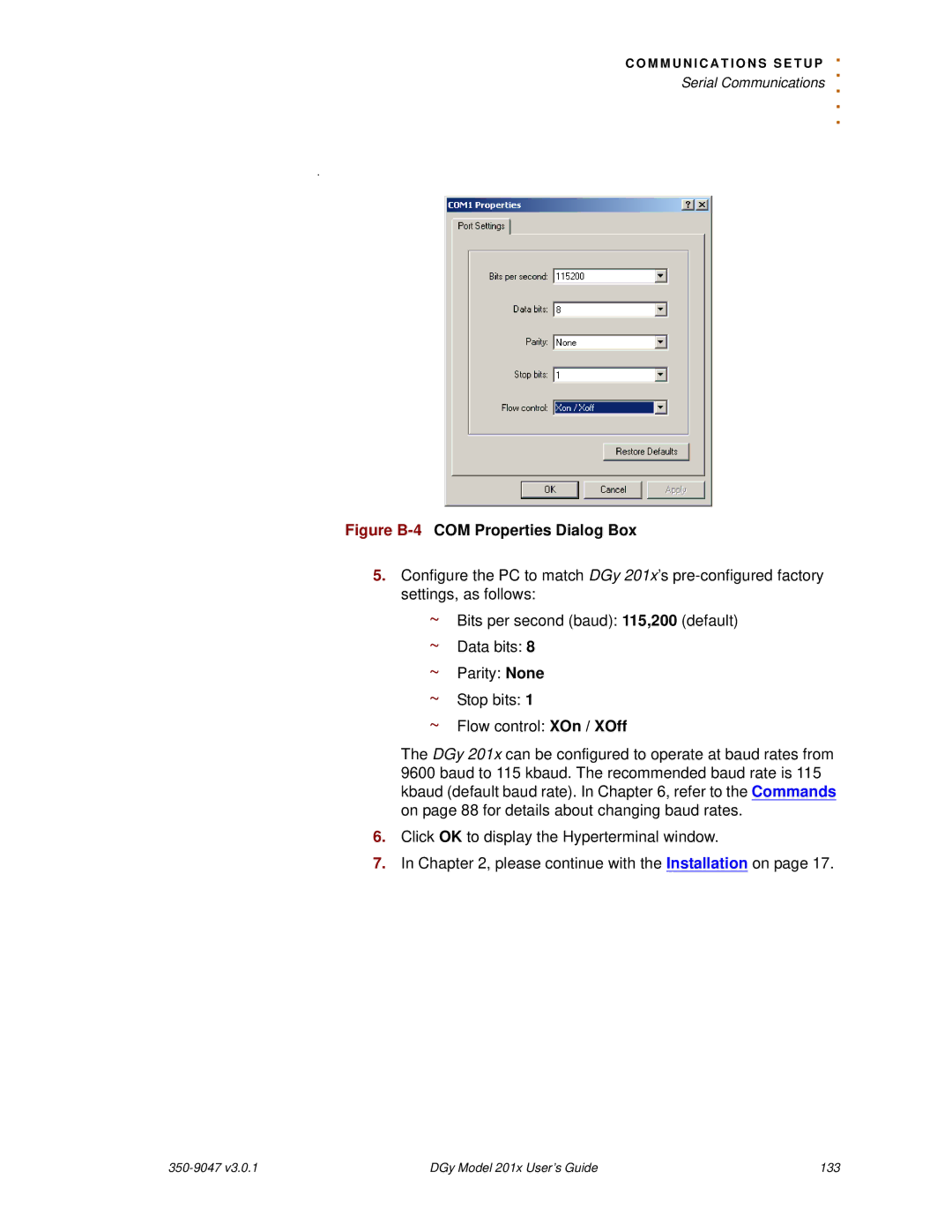 RGB Spectrum DGy 201x manual Figure B-4COM Properties Dialog Box 