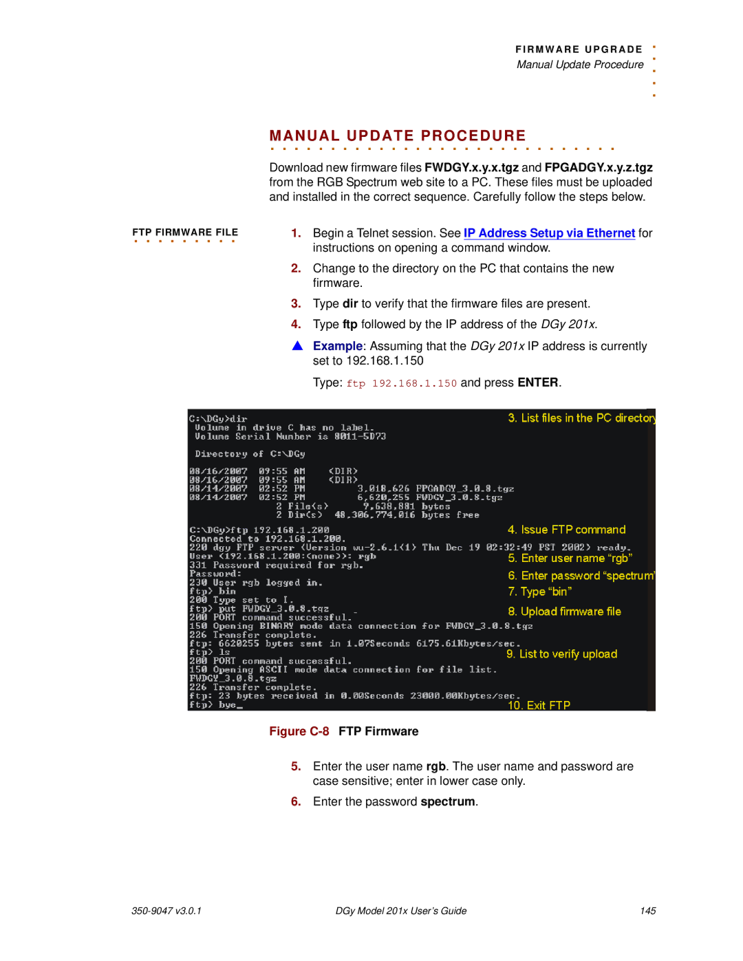 RGB Spectrum DGy 201x manual Manual Update Procedure 