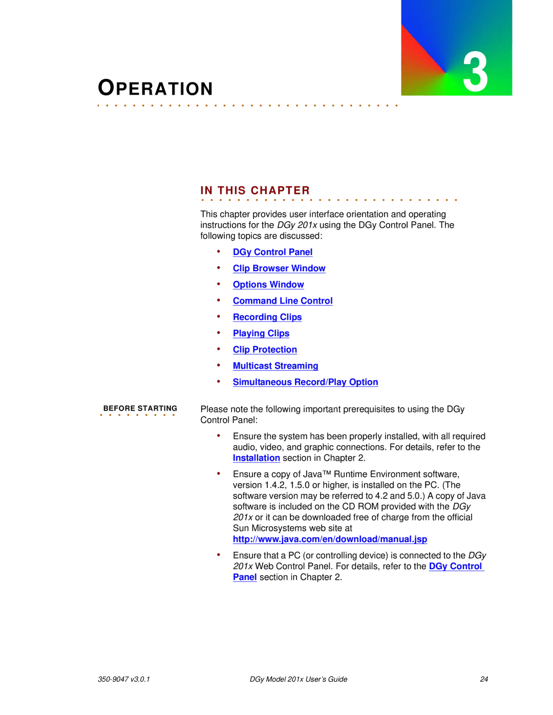 RGB Spectrum DGy 201x manual Operation 