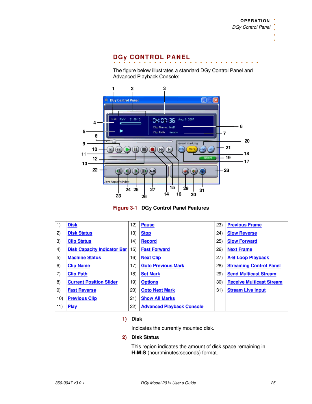 RGB Spectrum DGy 201x manual DGy. . . .CONTROL. . . . . . .PANEL, Disk Status 