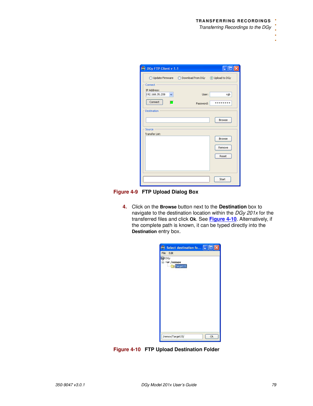 RGB Spectrum DGy 201x manual 9FTP Upload Dialog Box 