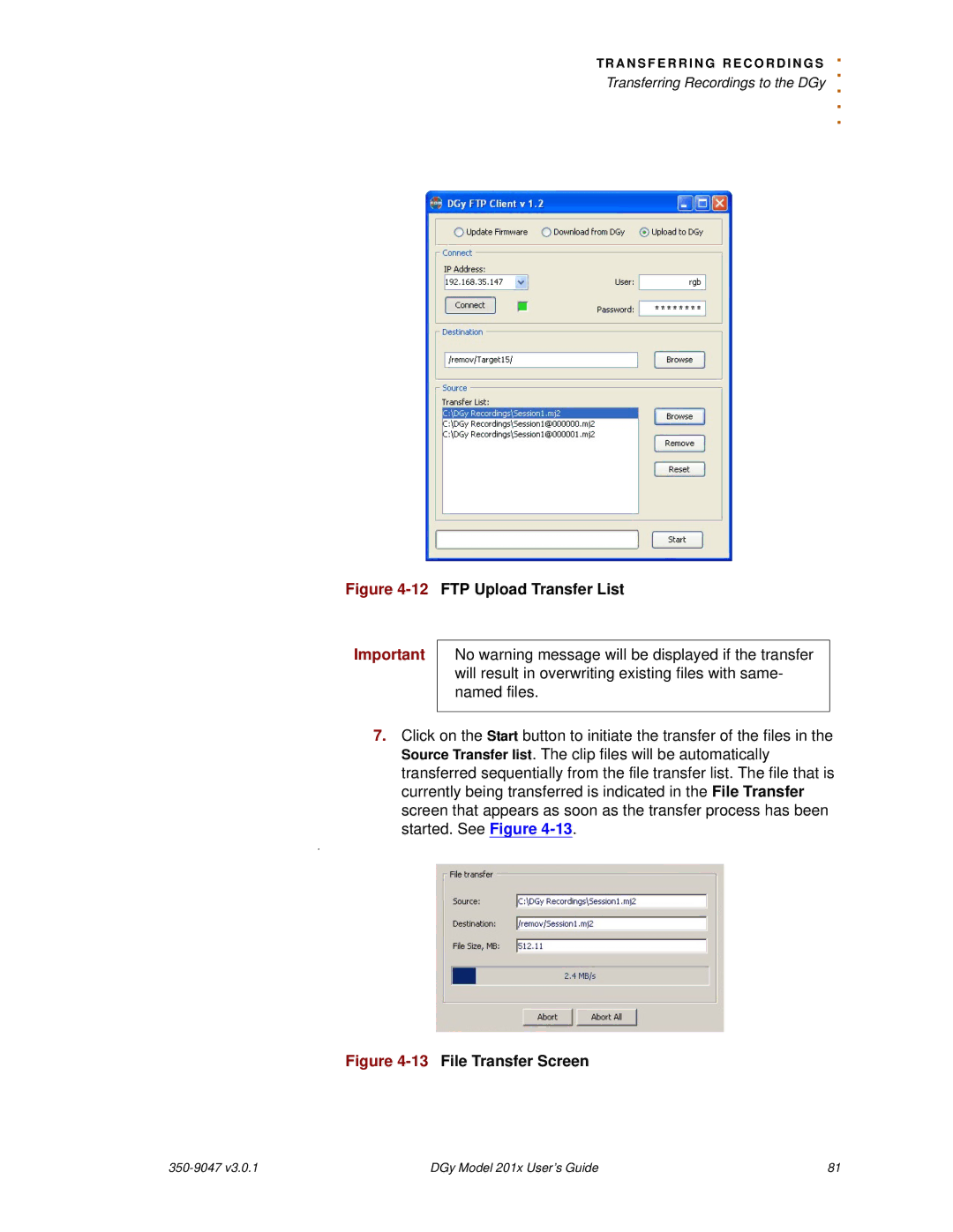 RGB Spectrum DGy 201x manual 12FTP Upload Transfer List 