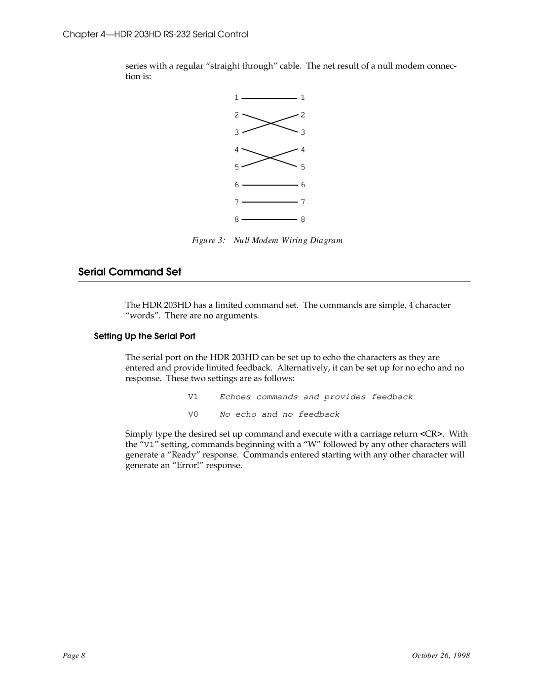 RGB Spectrum HDR 203HD user manual Serial Command Set, Setting Up the Serial Port 