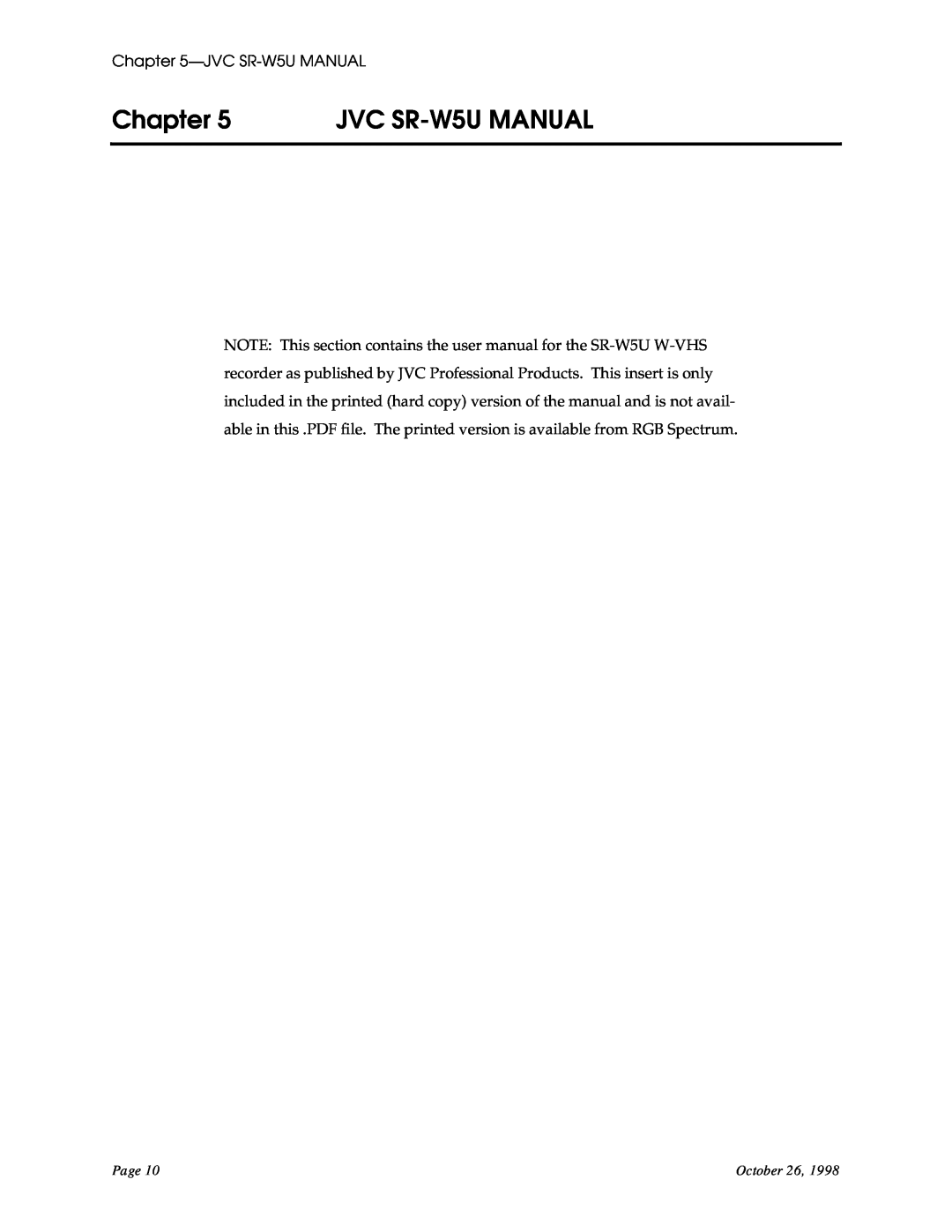 RGB Spectrum HDR 203HD user manual JVC SR-W5U MANUAL, Chapter, Page, October 26 