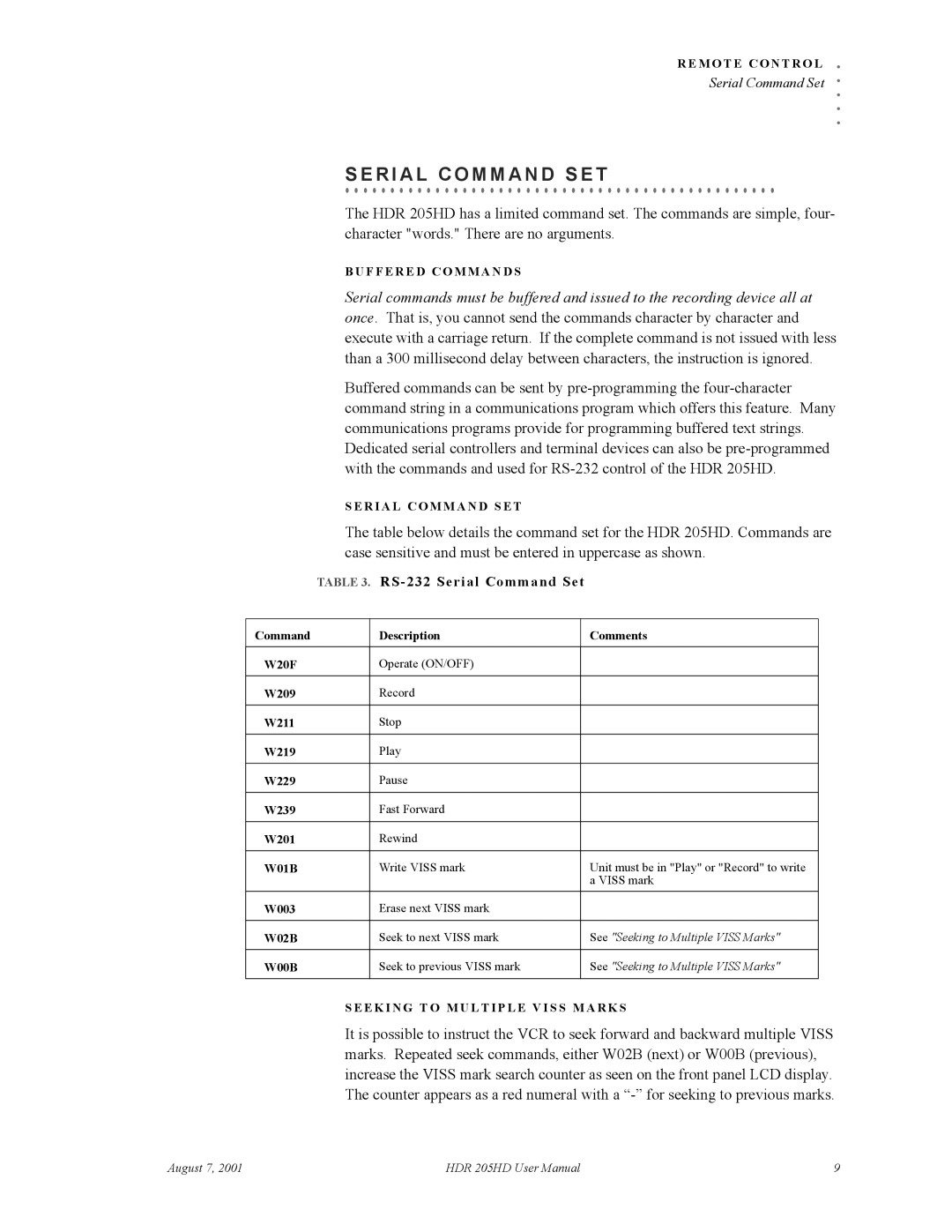 RGB Spectrum HDR 205HD user manual RS-232 Serial Command Set 