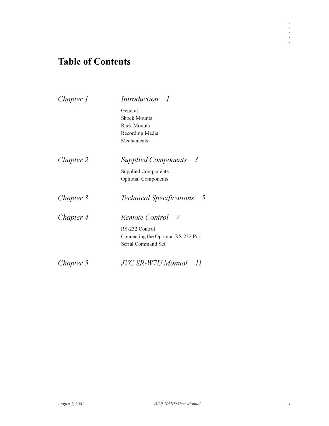 RGB Spectrum HDR 205HD user manual Table of Contents 