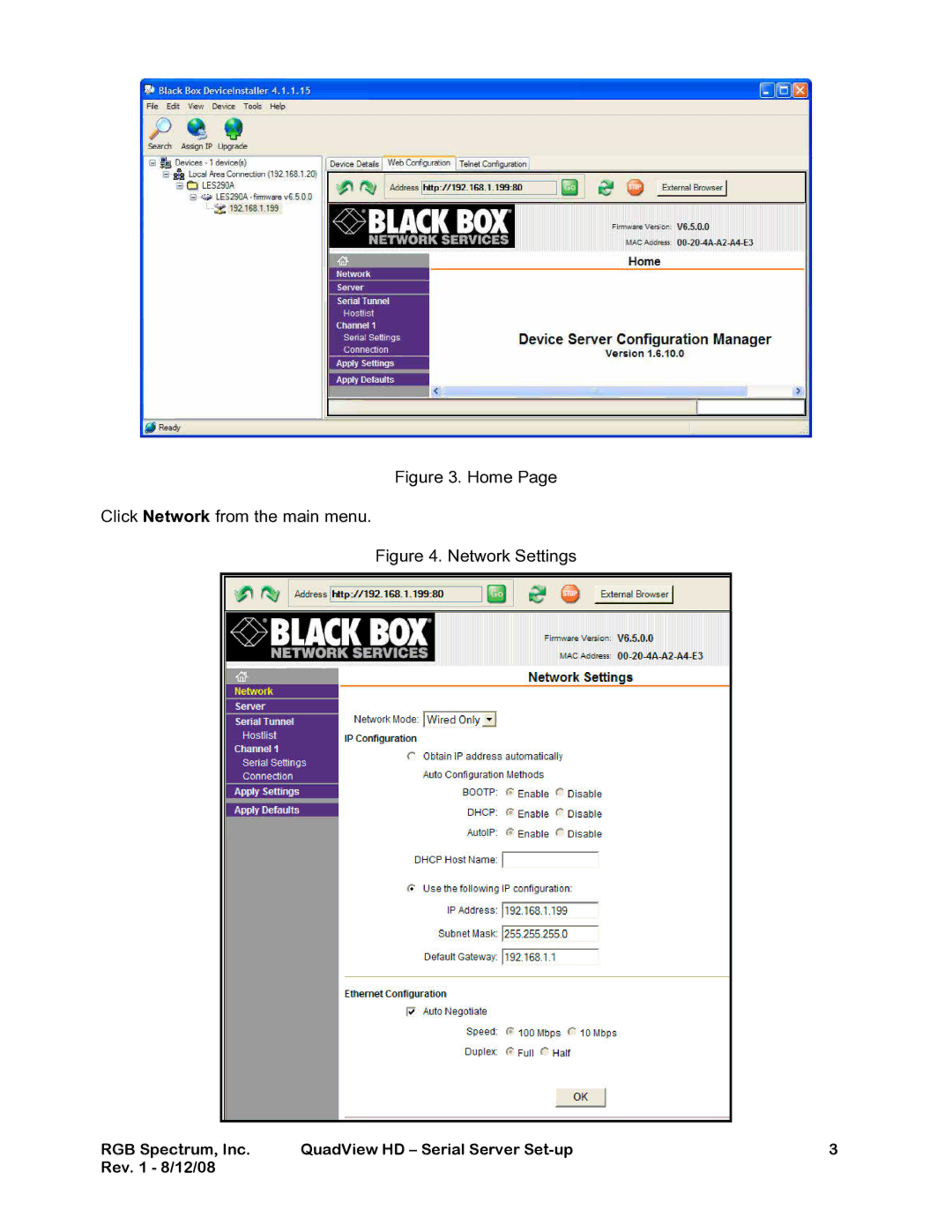 RGB Spectrum LES290A quick start Home Click Network from the main menu 