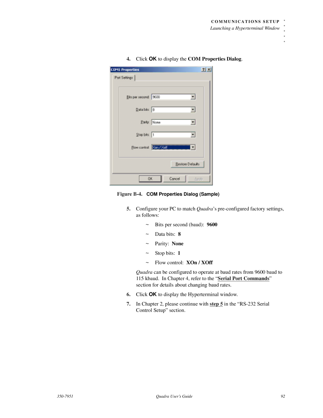 RGB Spectrum Quadra User's Guide manual Launching a Hyperterminal Window 