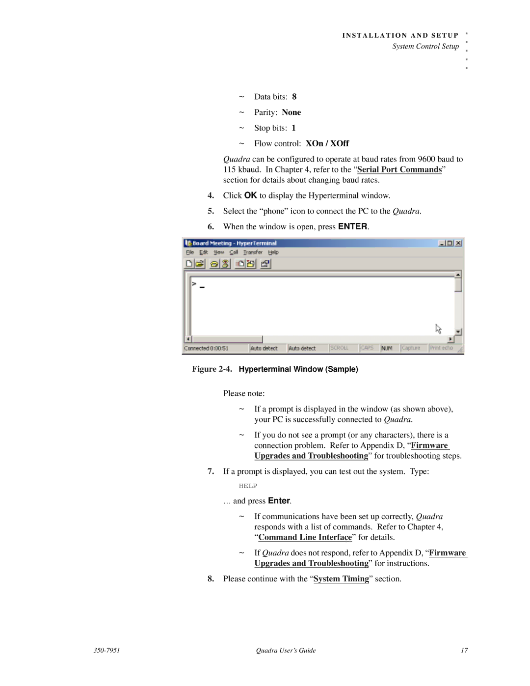 RGB Spectrum Quadra User's Guide manual Hyperterminal Window Sample 