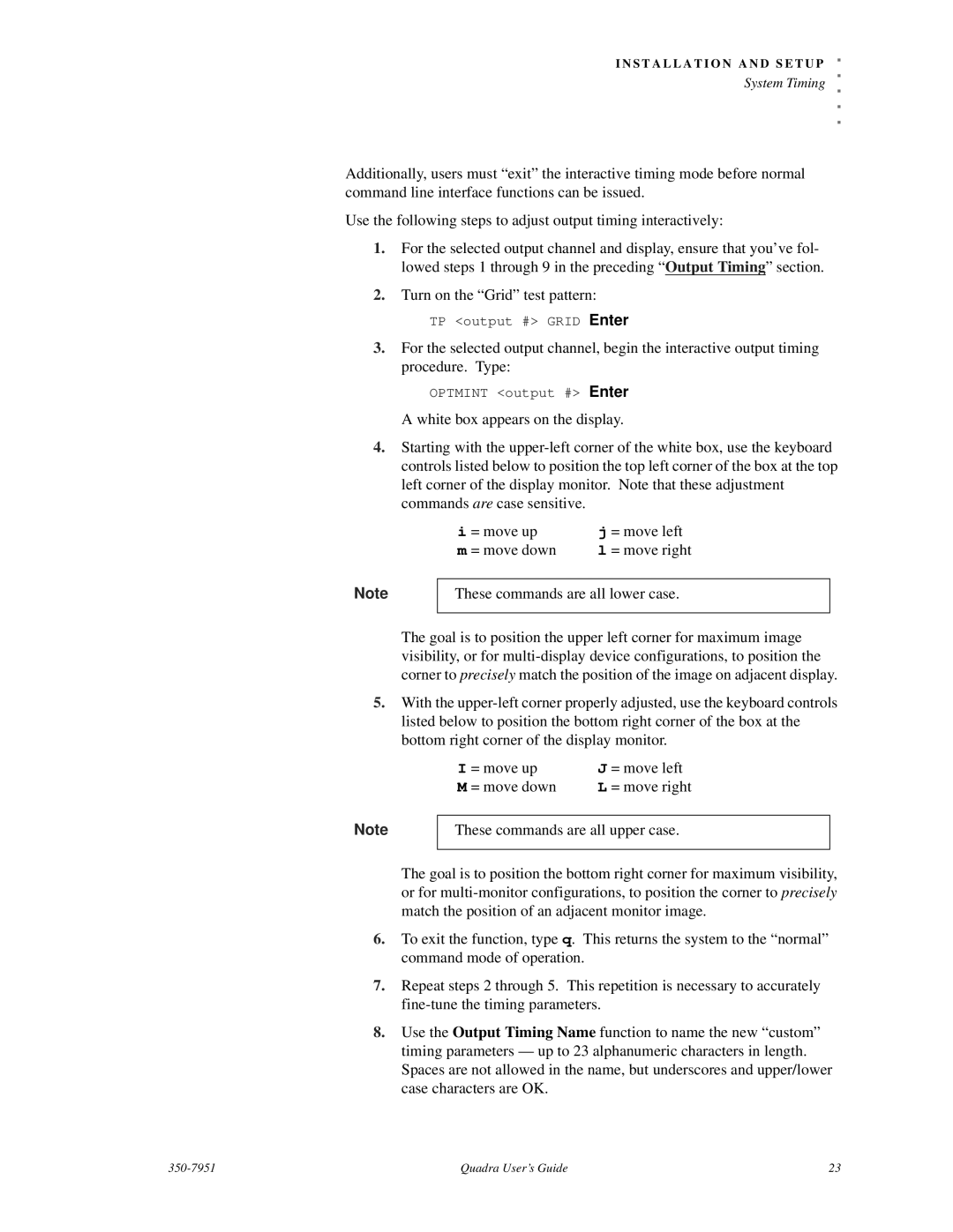 RGB Spectrum Quadra User's Guide manual TP output # Grid Enter 