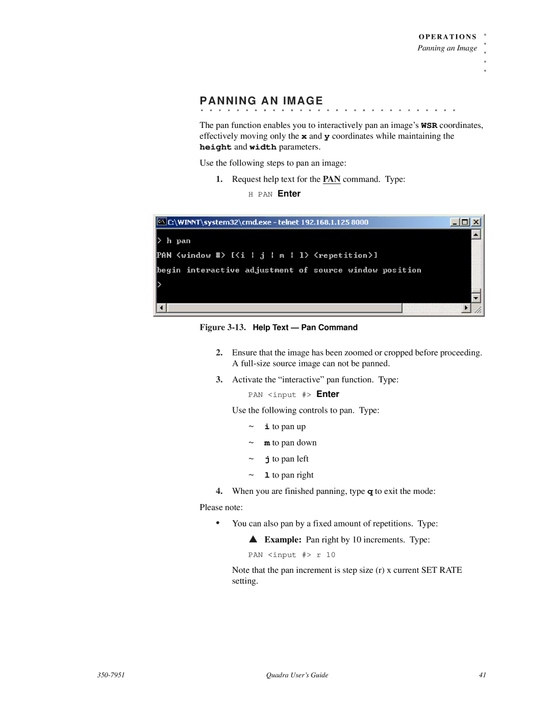 RGB Spectrum Quadra User's Guide manual PA Nning a N Image, Help Text Pan Command 