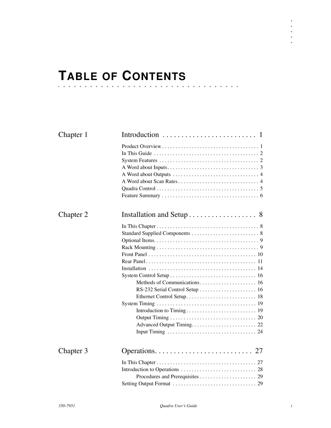 RGB Spectrum Quadra User's Guide manual Table of Contents 