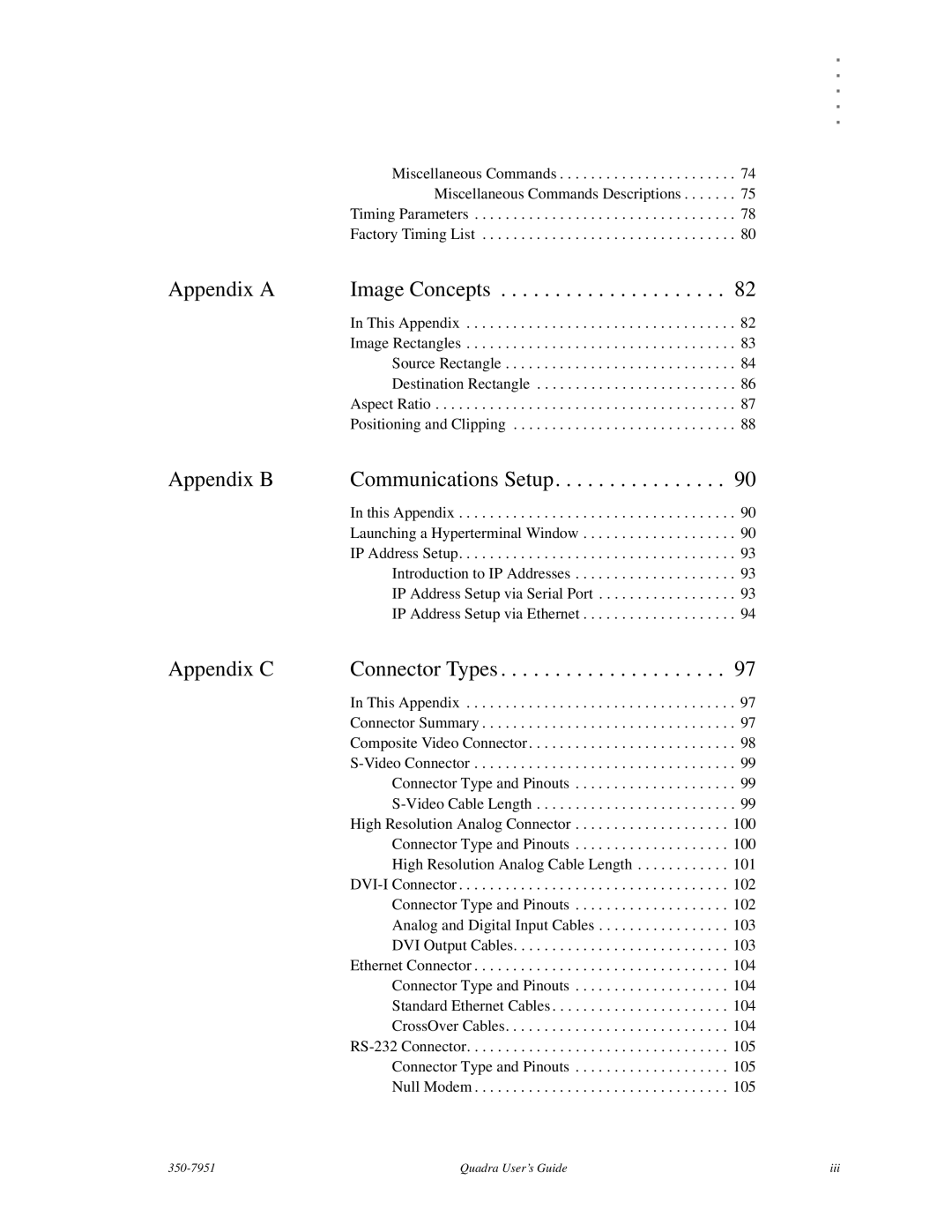 RGB Spectrum Quadra User's Guide manual Appendix a 