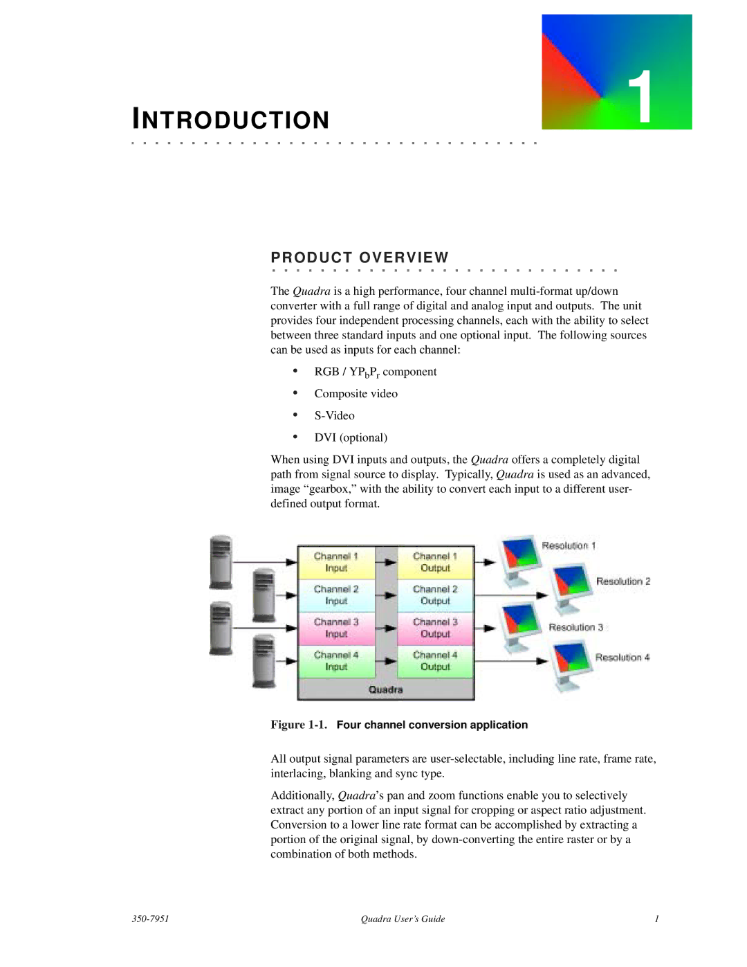 RGB Spectrum Quadra User's Guide manual PR OD UCT Overview, Four channel conversion application 