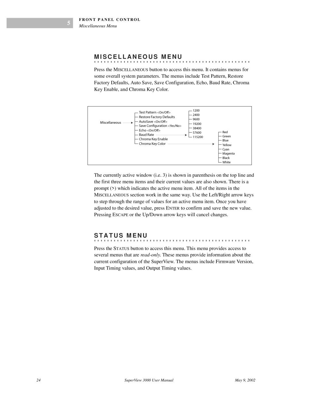 RGB Spectrum SuperView 3000 user manual A. .T. U. .S. . M. .E. .N.U, S. .C.E. .L.L. .A.N. .E.O. .U. .S. .M. .E.N. .U 