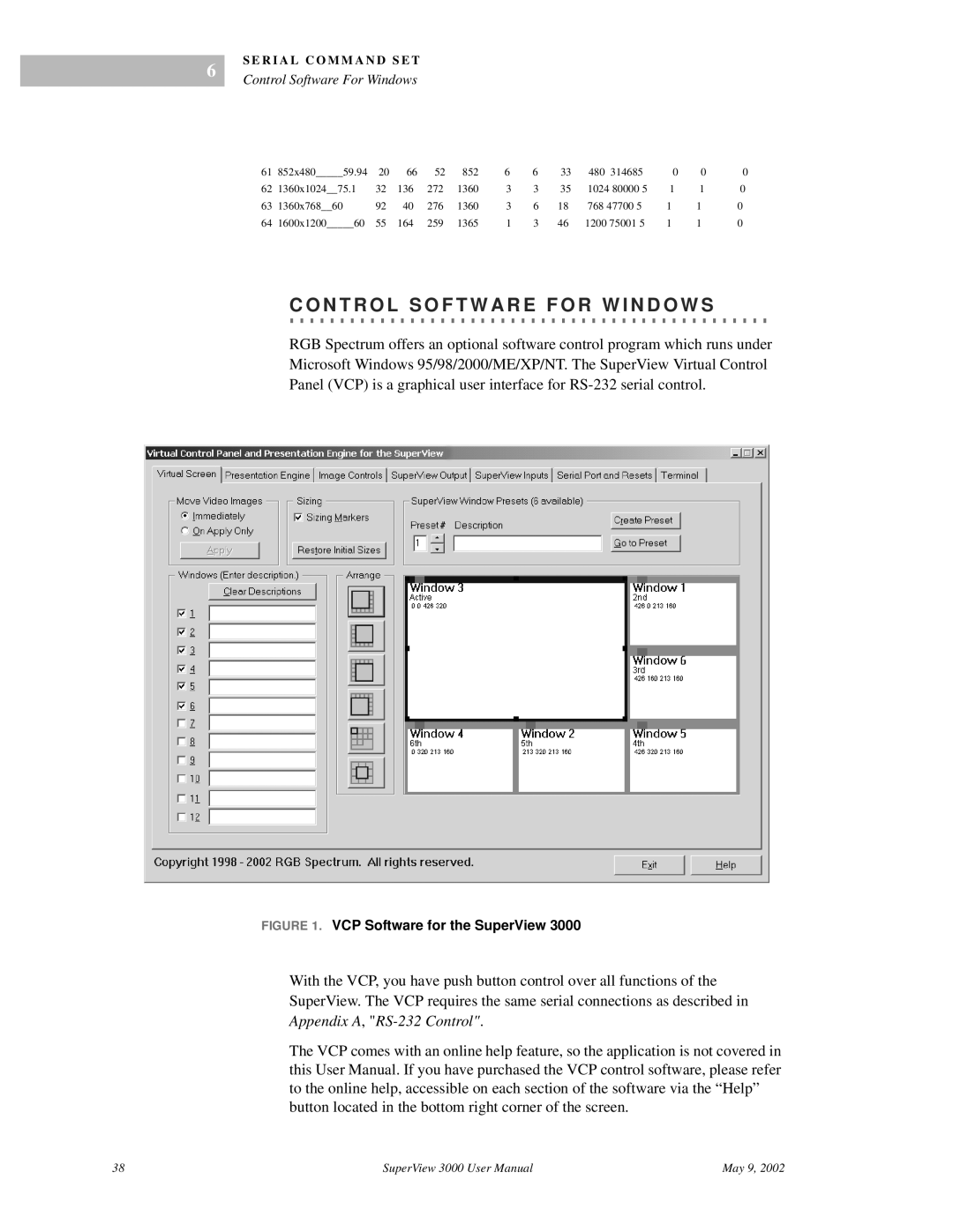 RGB Spectrum SuperView 3000 user manual VCP Software for the SuperView 