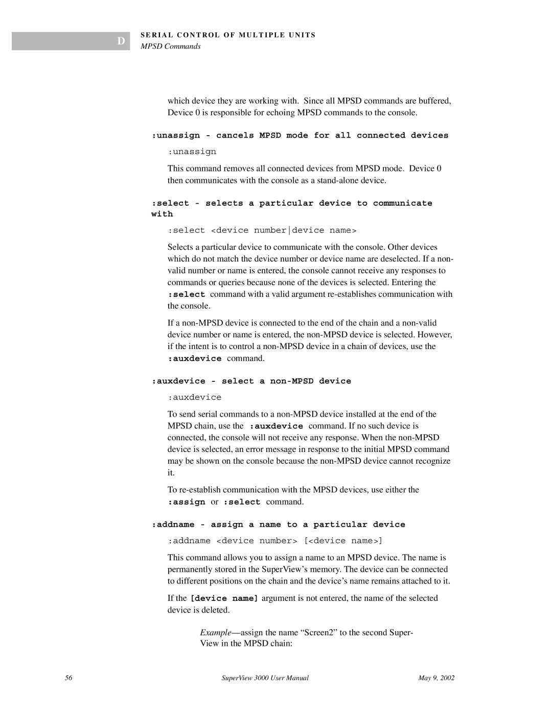 RGB Spectrum SuperView 3000 user manual Unassign cancels Mpsd mode for all connected devices 