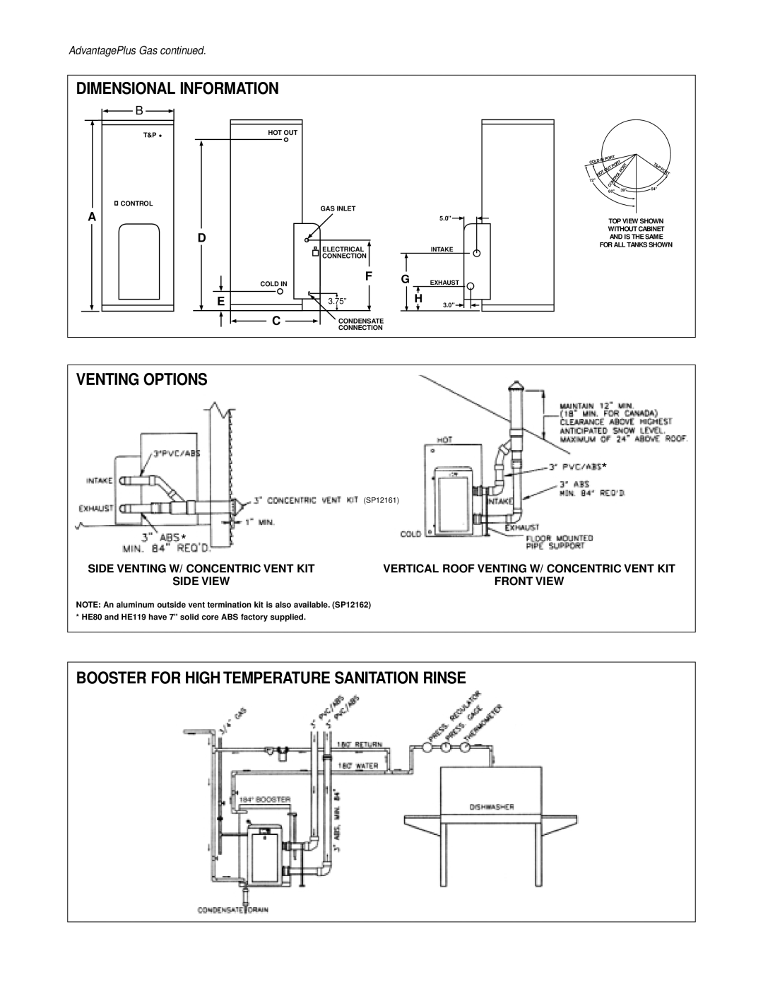 Rheem 000 BTU manual Dimensional Information 