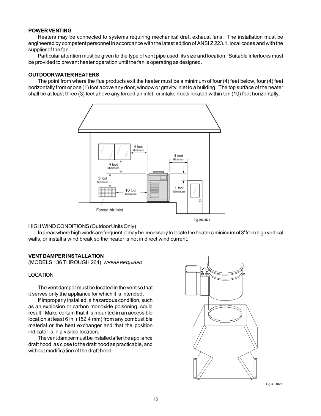 Rheem 136-1826 installation instructions Power Venting, Outdoorwaterheaters, Vent Damper Installation 