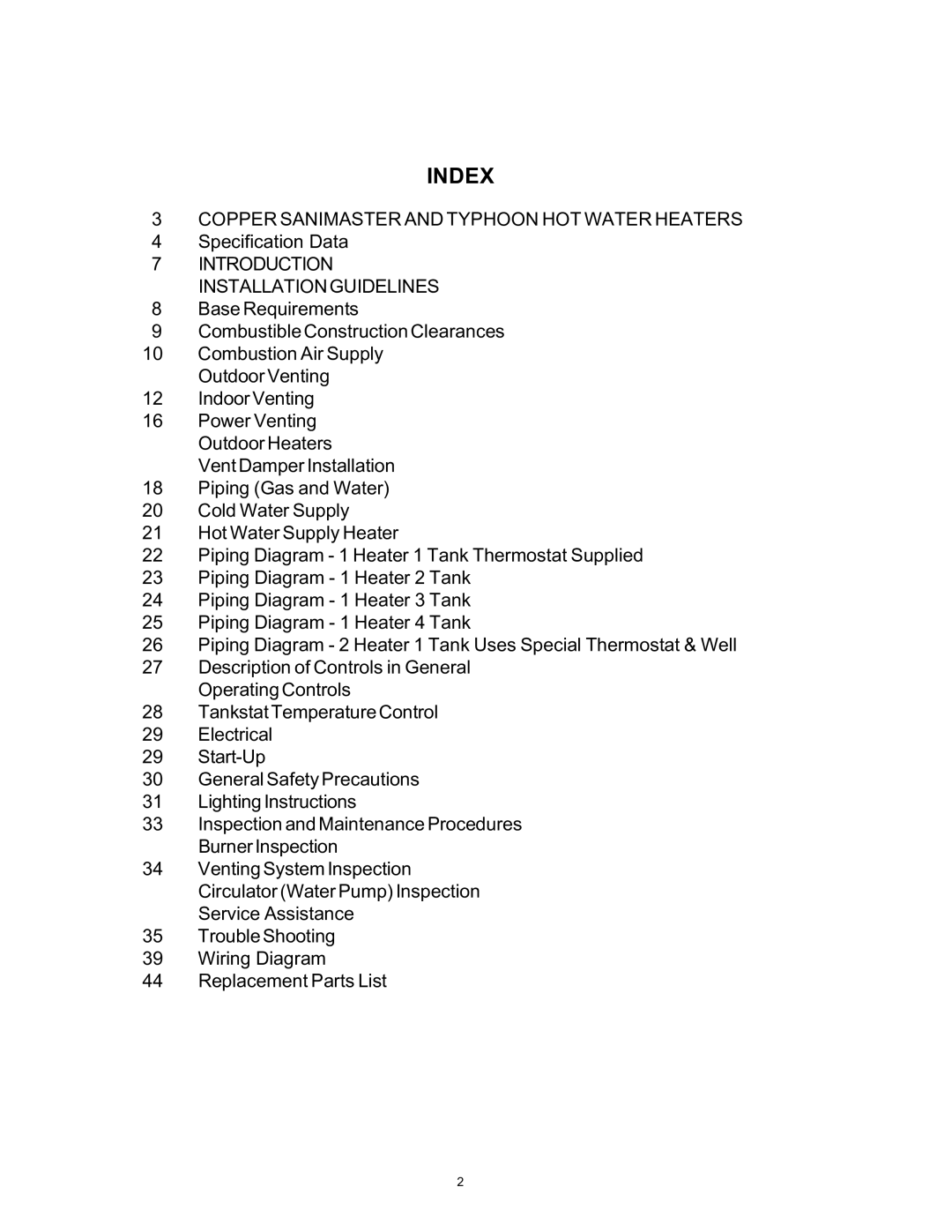 Rheem 136-1826 installation instructions Index 