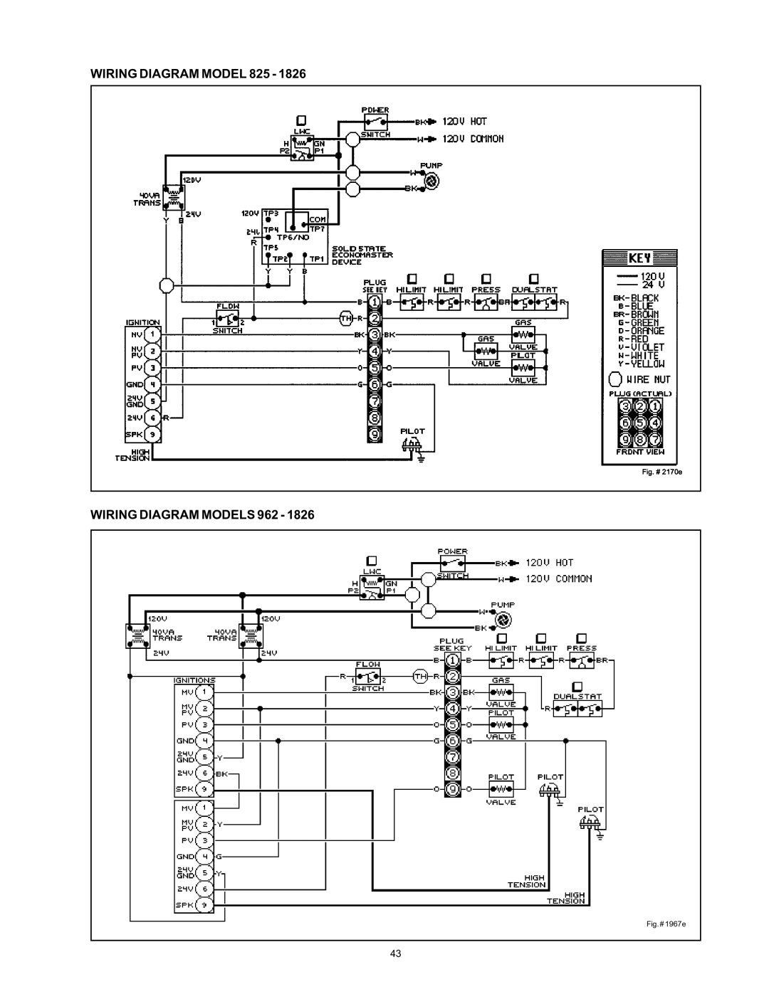 Rheem 136-1826 installation instructions Wiring Diagram Model 825 Wiring Diagram Models 962, Fig. # 1967e 