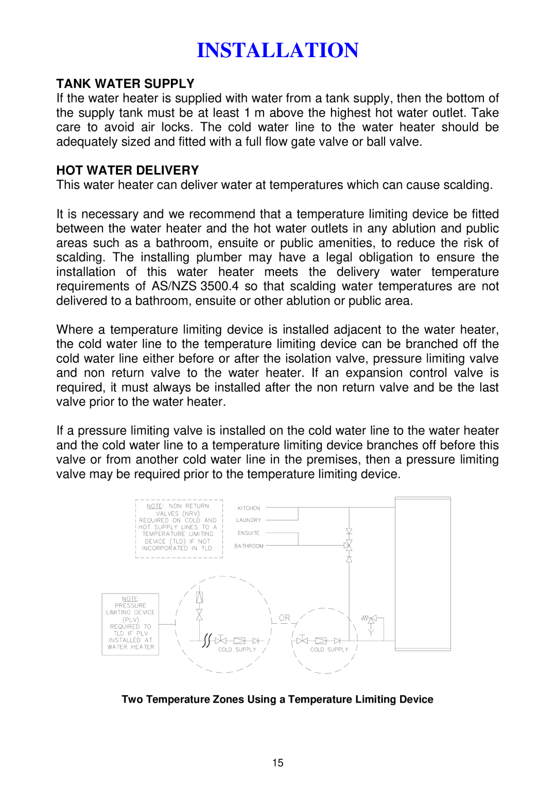 Rheem 300 series installation instructions Tank Water Supply, HOT Water Delivery 