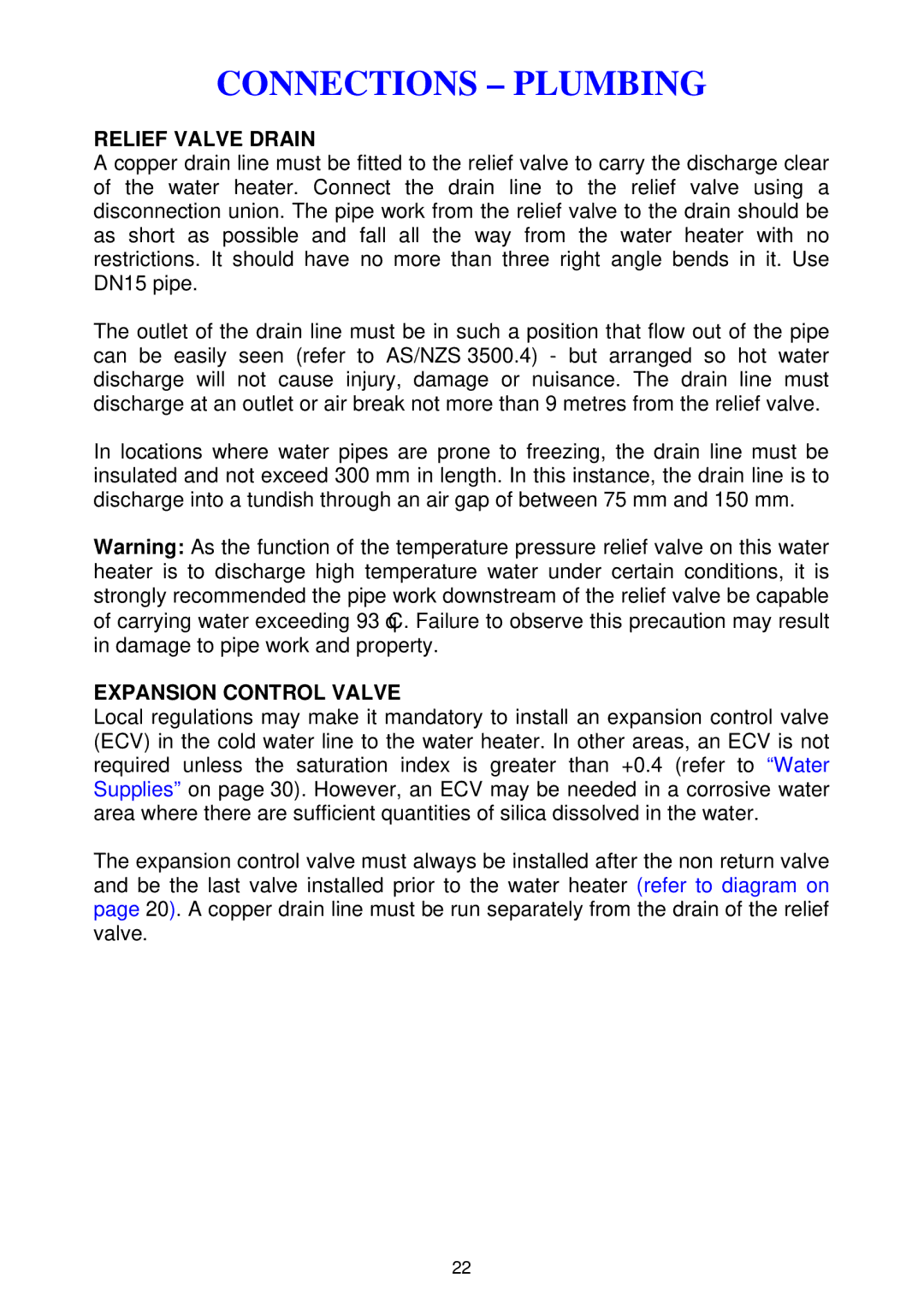 Rheem 300 series installation instructions Relief Valve Drain, Expansion Control Valve 