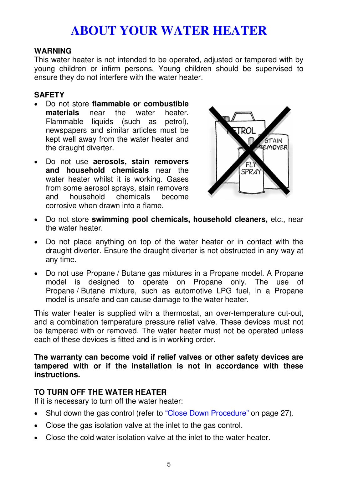 Rheem 300 series installation instructions Safety, To Turn OFF the Water Heater 