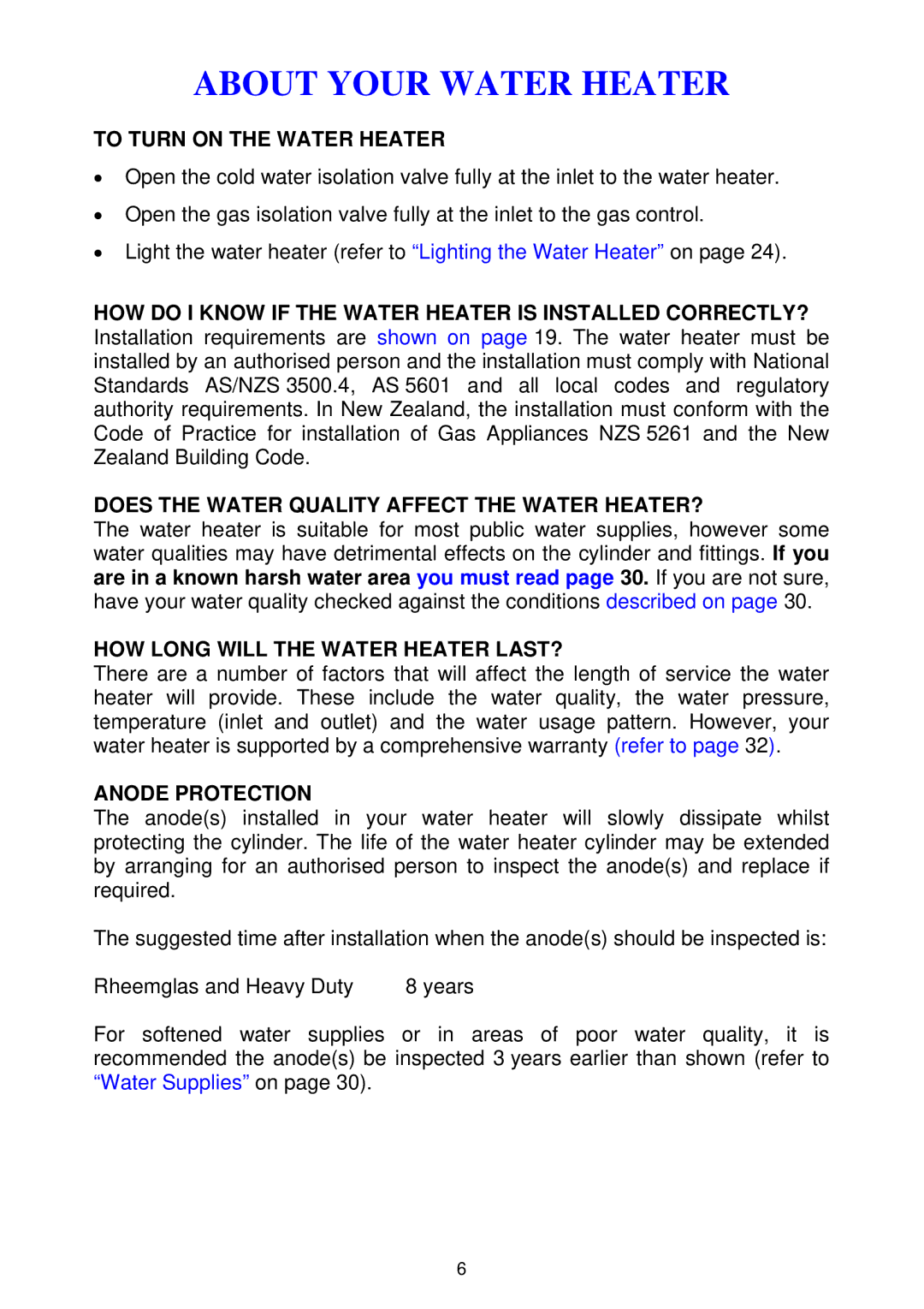 Rheem 300 series To Turn on the Water Heater, Does the Water Quality Affect the Water HEATER?, Anode Protection 