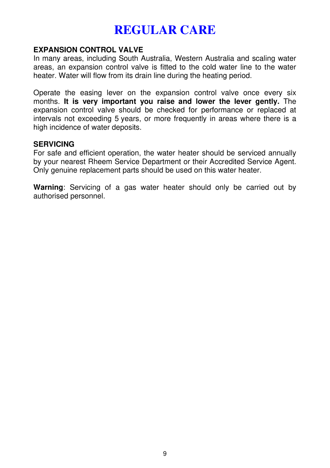 Rheem 300 series installation instructions Expansion Control Valve, Servicing 