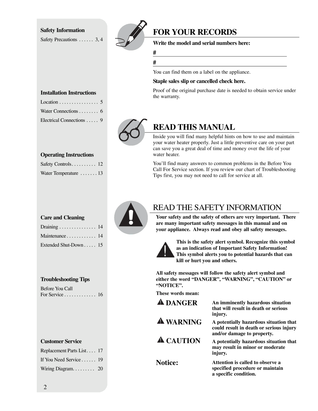 Rheem AP10414-9, 72V30-2, 72V20-1, 72V40-2, 72V52-2 installation instructions For Your Records 